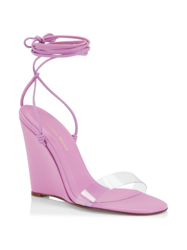 Andrea Wazen PVC and leather wedge sandals Clara, lavender