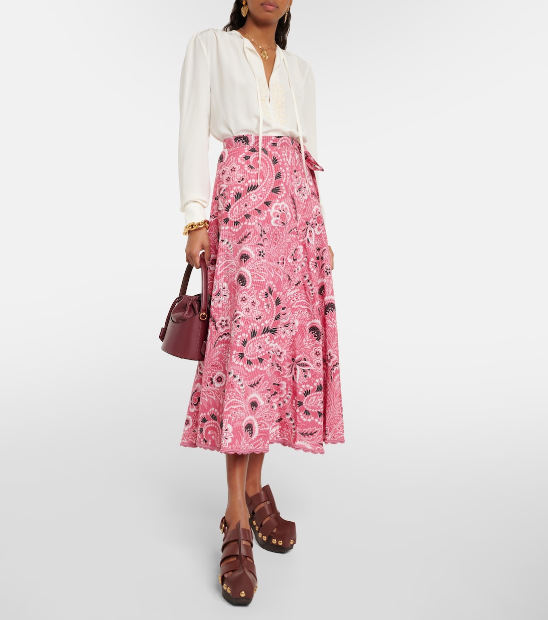 Cotton and silk maxi skirt with paisley pattern Etro, red