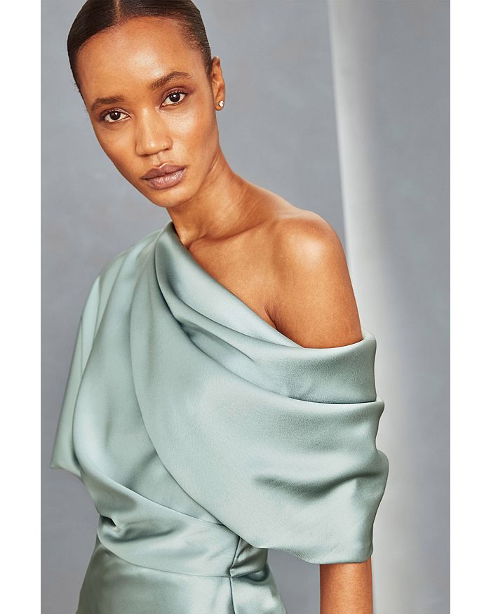 Amsale One Shoulder Draped Satin Dress