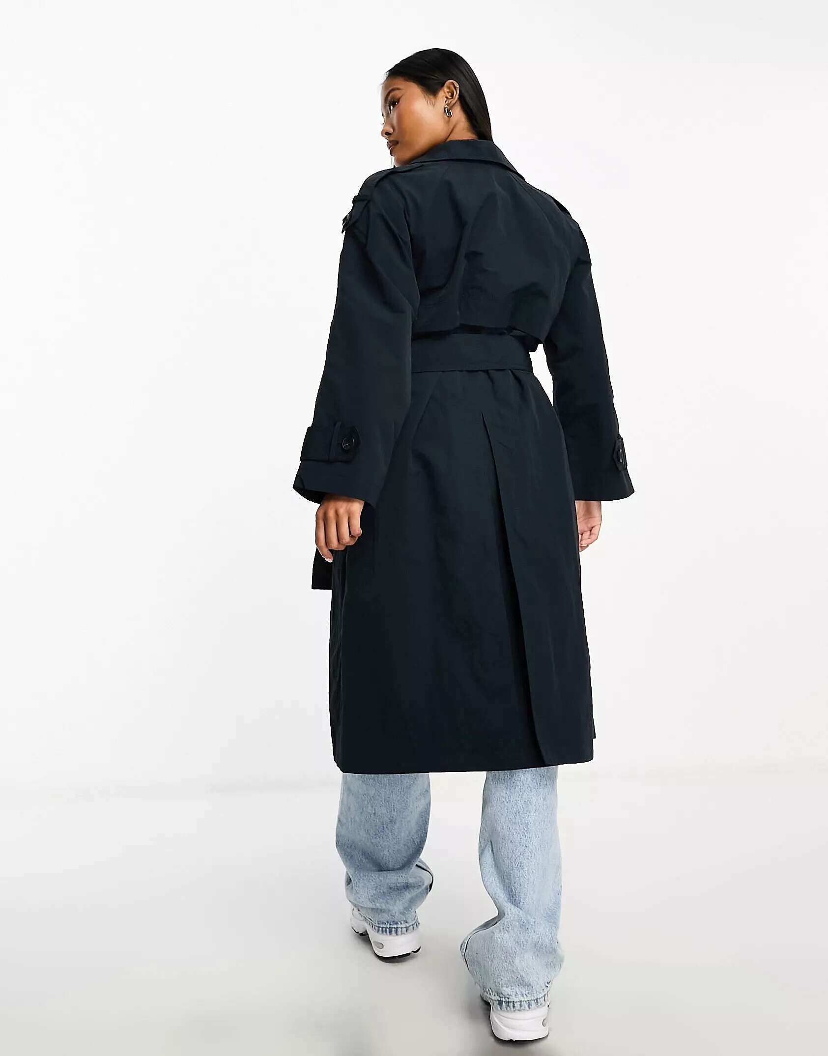 ASOS DESIGN Petite Trench Coat in Navy