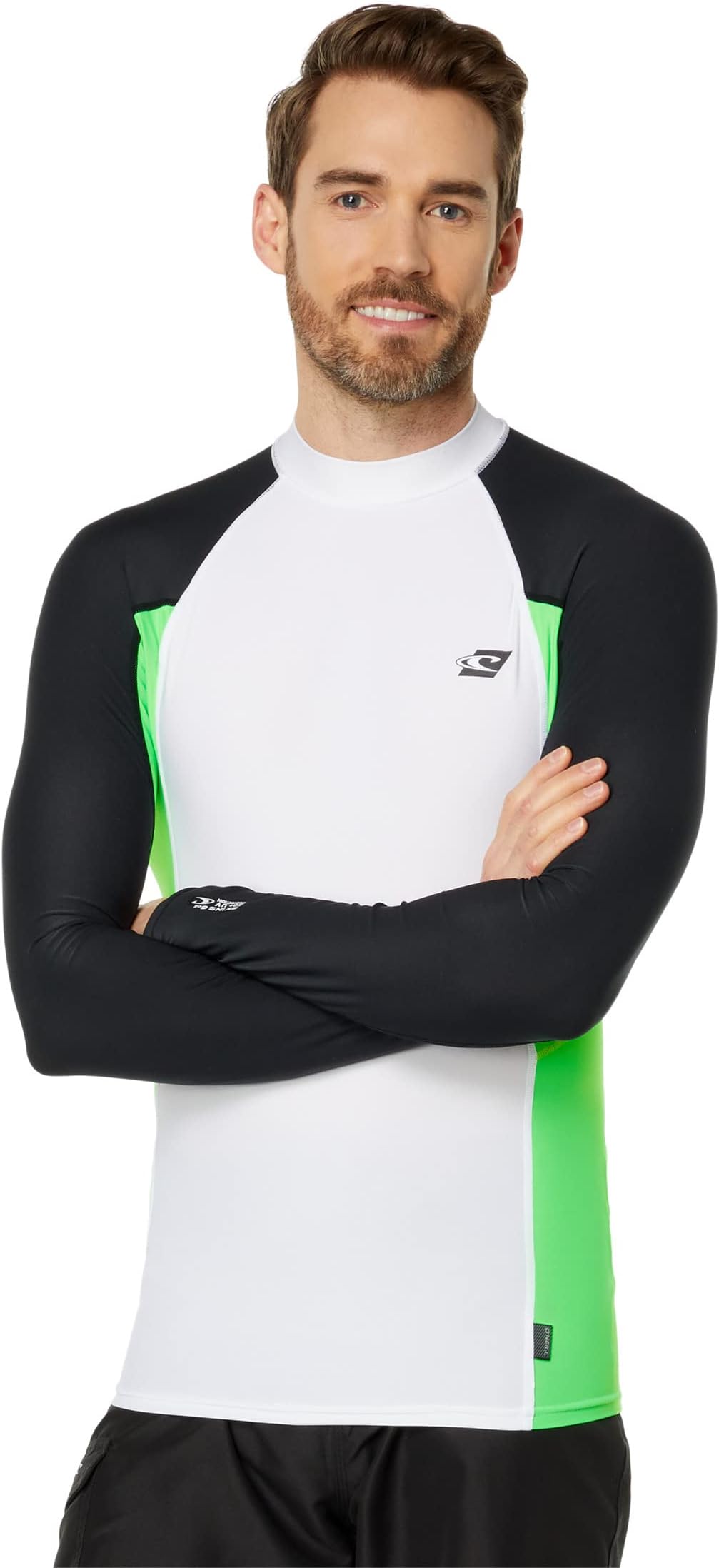 O'Neill Premium Long Sleeve Rashguard in White/Dayglow/Raven