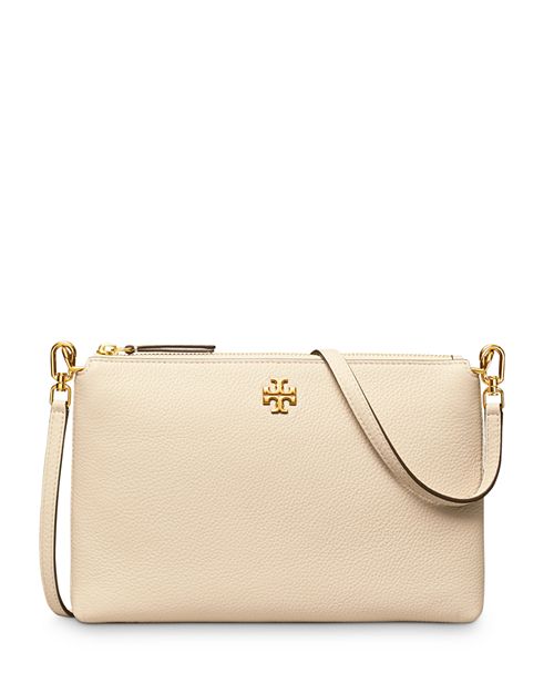 Small Pebbled Leather Kira Shoulder Bag with Top Zip Tory Burch Ivory/Cream color