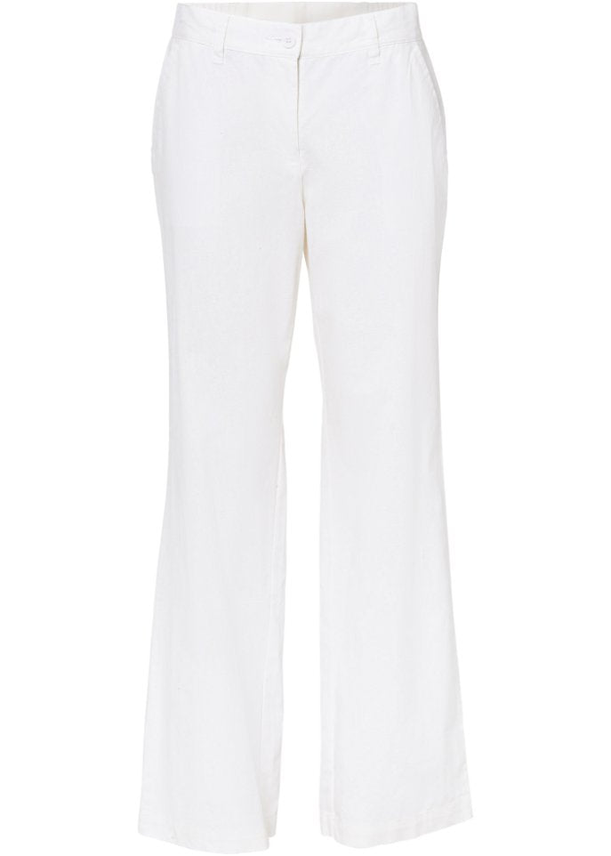 Woven linen trousers with comfortable belt Bpc Bonprix Collection, white