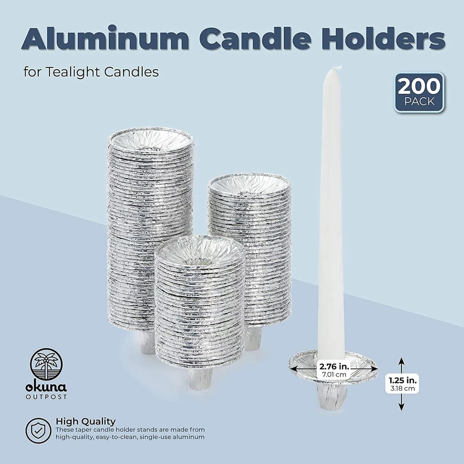 Disposable Aluminum Candlesticks for Shabbat and Funeral Procession (2 76 inches, pack of 200 pcs. )