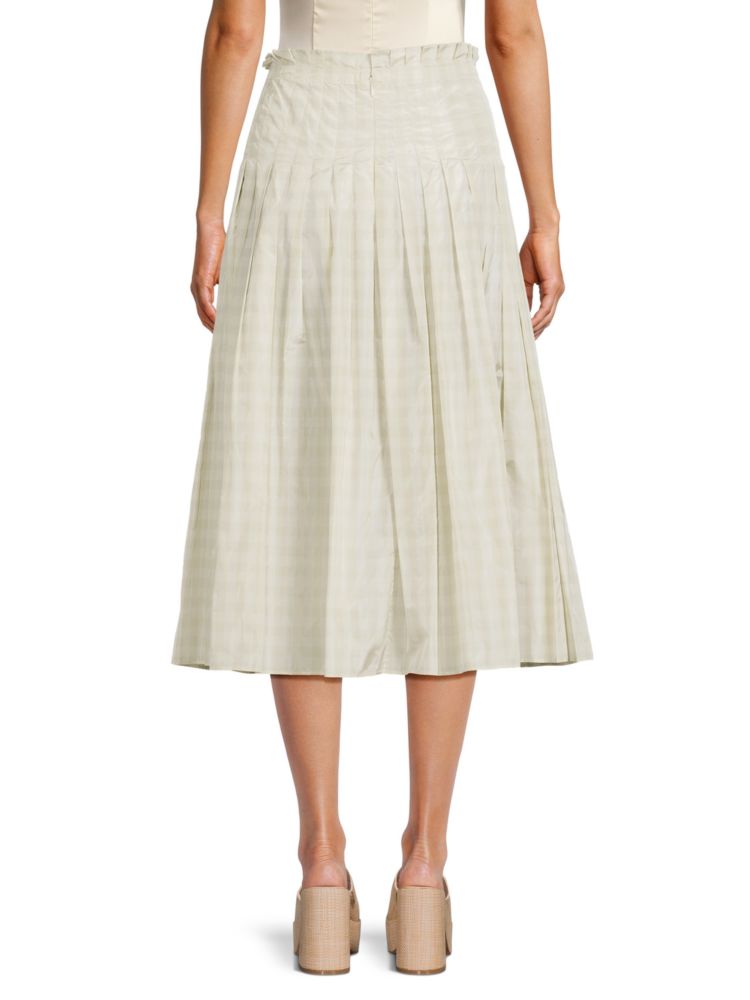 Valentino Check Pleated Flare Midi Skirt in Avorio Verde