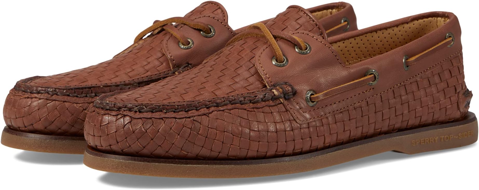 Gold Authentic Original 2-Eye Woven Sperry Boat Shoes, Tan