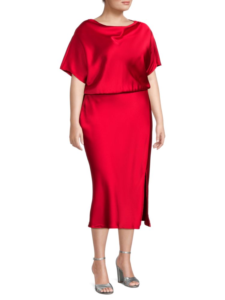 Renee C. satin midi dress with bateau neckline, red