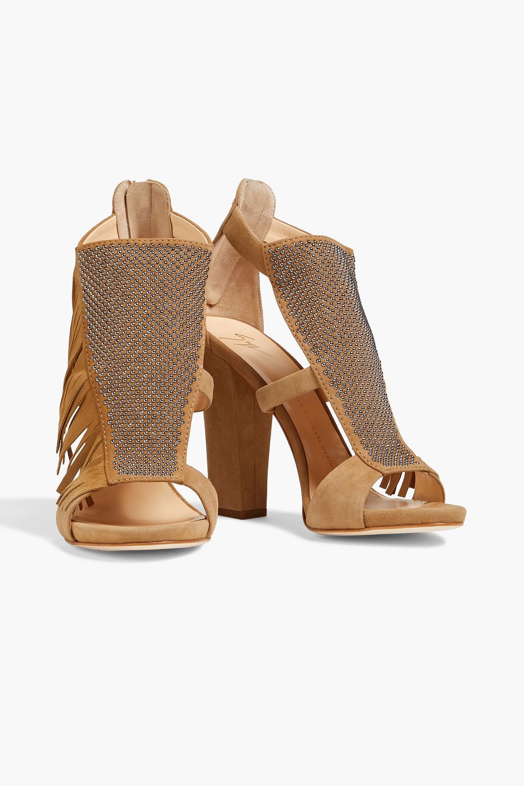 Alien suede sandals with fringe and studs GIUSEPPE ZANOTTI, sand