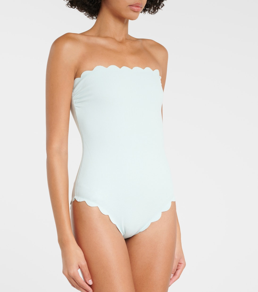 Marysia scalloped strapless swimsuit, blue