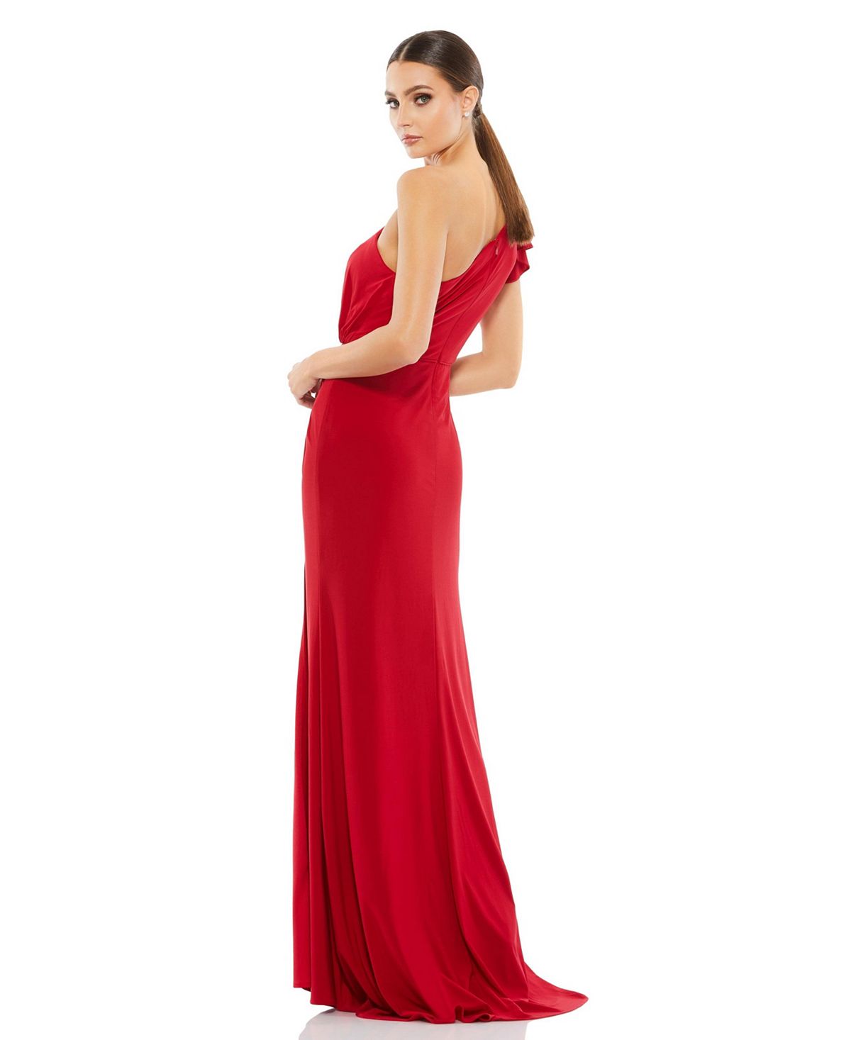 Women's one-shoulder draped dress with ruffles MAC DUGGAL, red