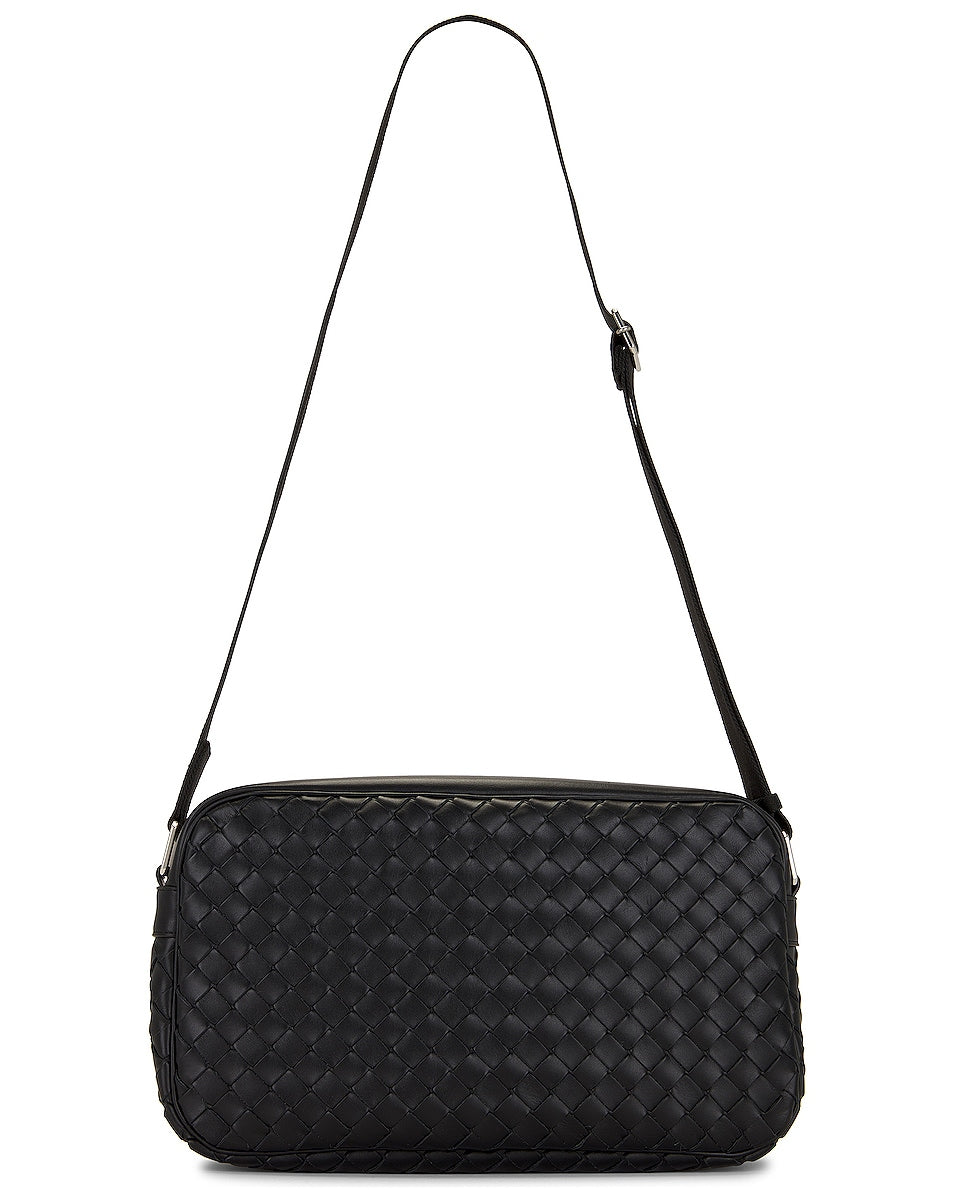 Bottega Veneta Bottega Large Classic Intrecciato Camera Crossbody Bag, Black & Silver