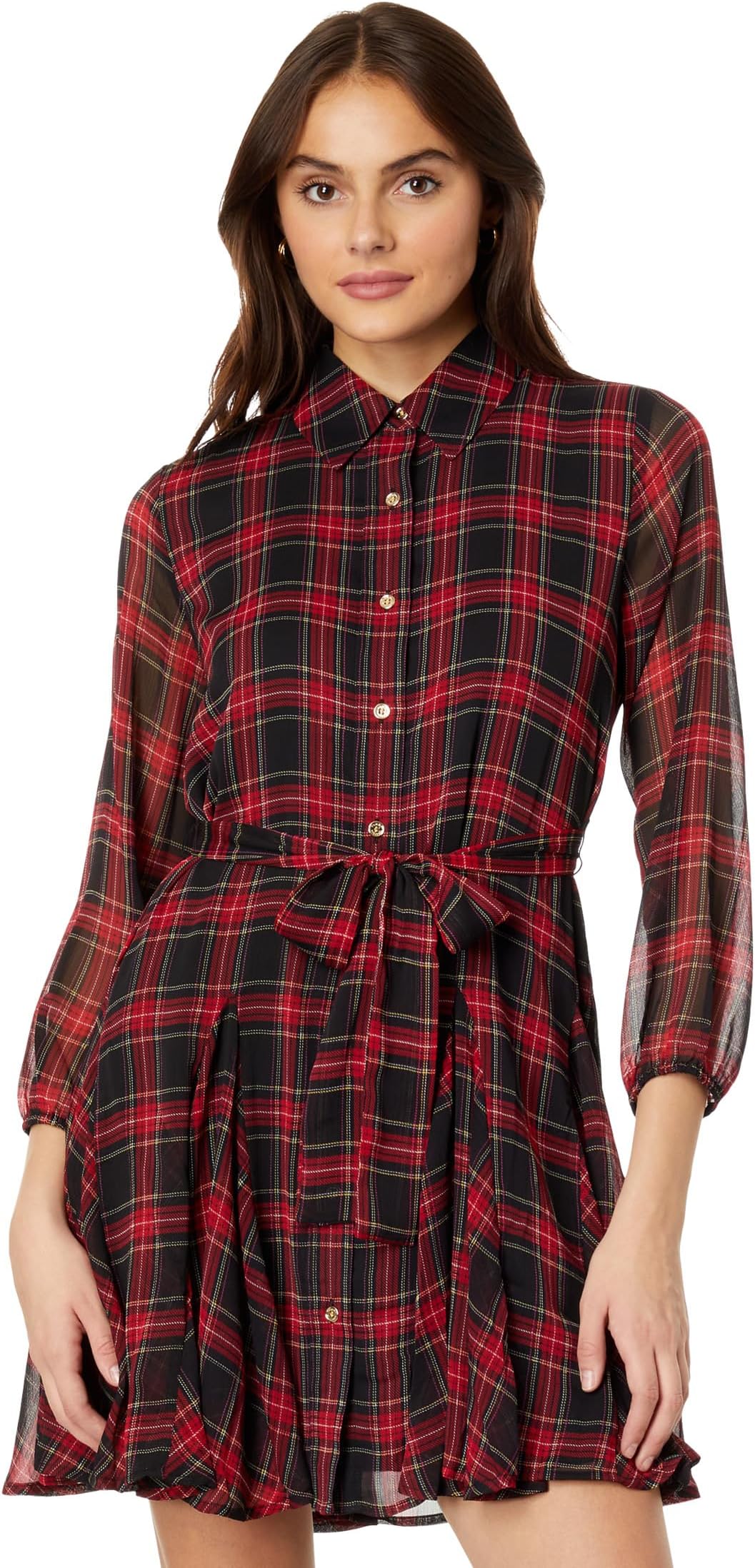 Tommy Hilfiger Long Sleeve Plaid Dress in Black Multi