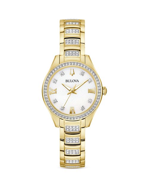 Crystal watch, 28.5 mm Bulova, White