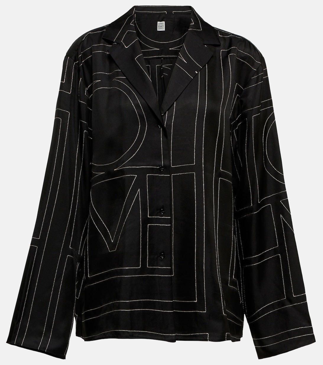 Silk shirt with embroidered TOTEME logo, black