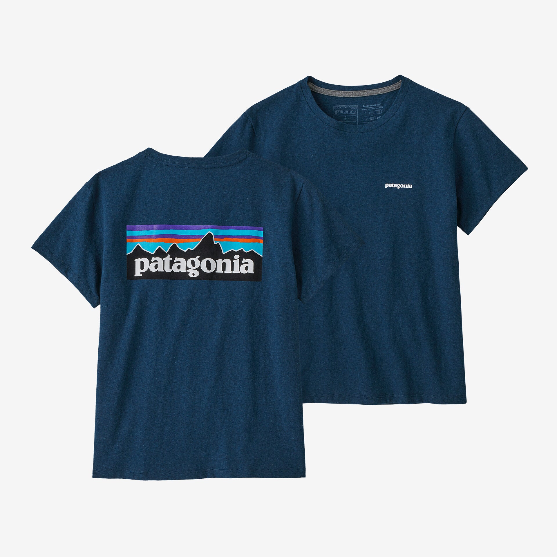 تي شيرت نسائي بشعار P-6 Responsibili Patagonia، باللون الأزرق