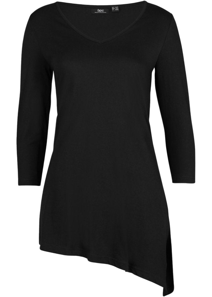 Long shirt with asymmetrical slits on the sides Bpc Bonprix Collection, black