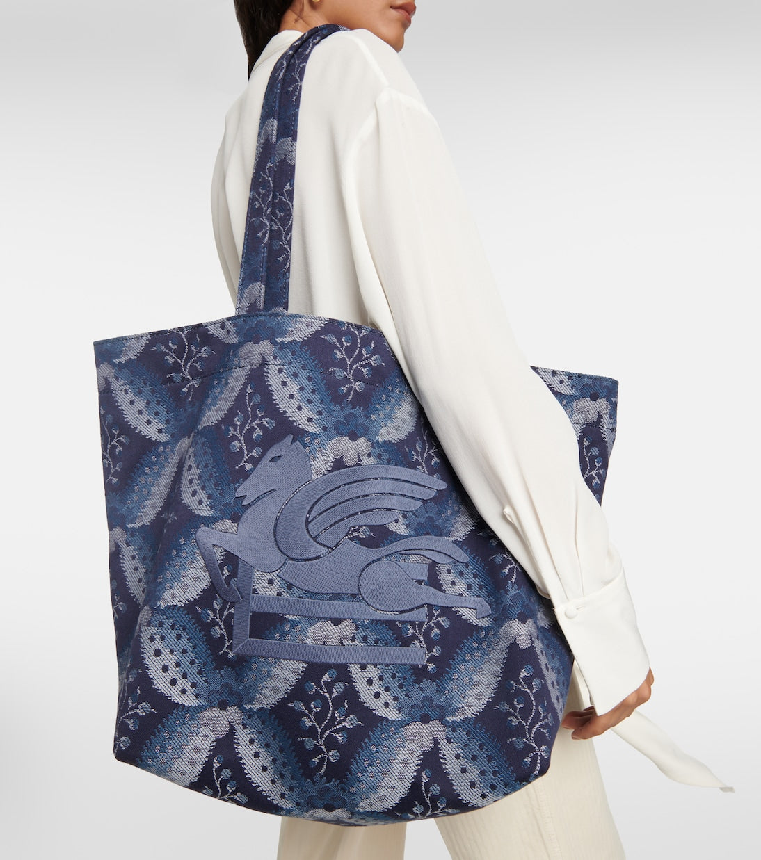 Soft jacquard shopping bag medium size Etro, blue