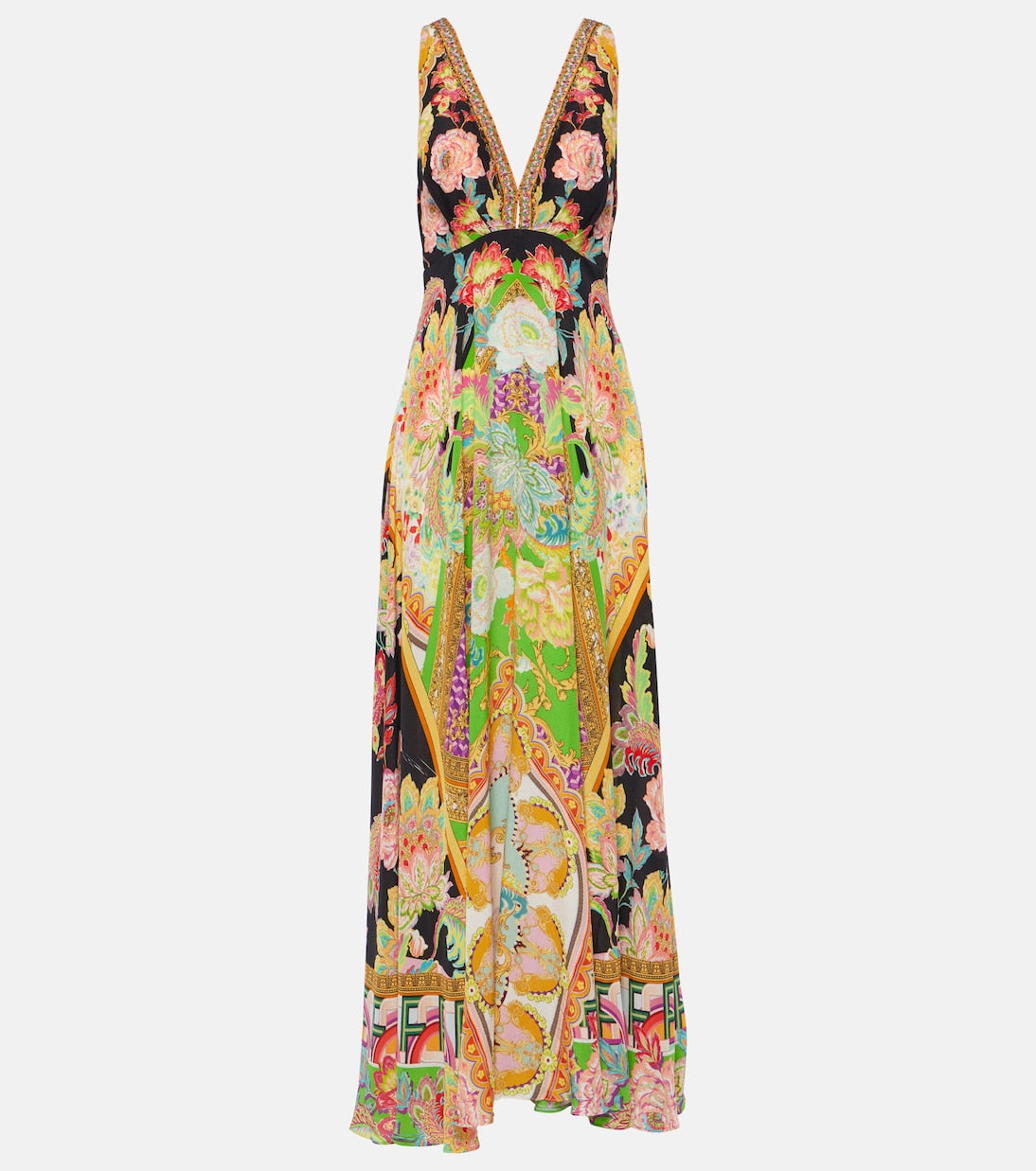 Silk maxi dress with Camilla print, multicolor