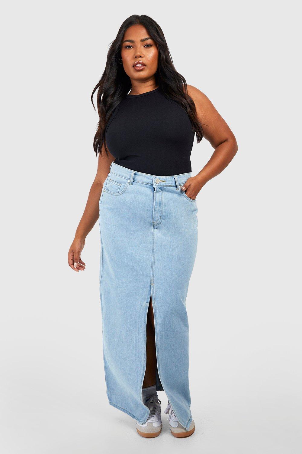 Boohoo Front Split Denim Maxi Skirt, Blue