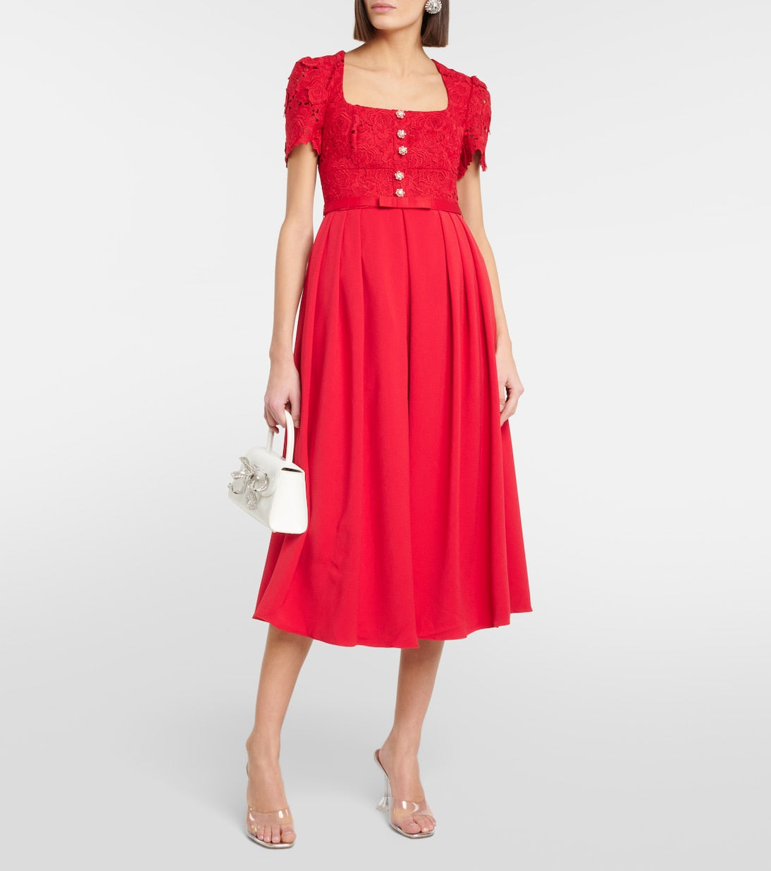 Self-Portrait lace crepe midi dress, red