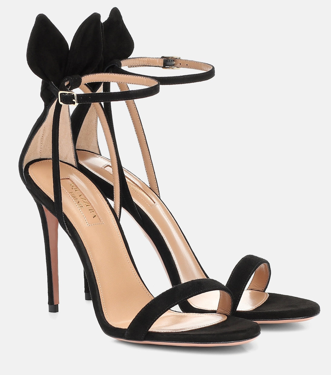 Bow Tie 105 Aquazzura Suede Sandals, Black