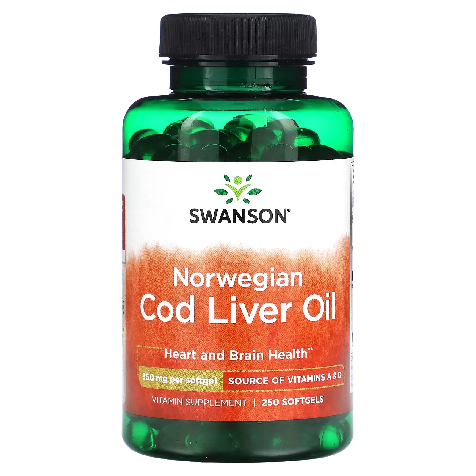 Swanson Norwegian Cod Liver Oil, 350 mg, 250 Softgels