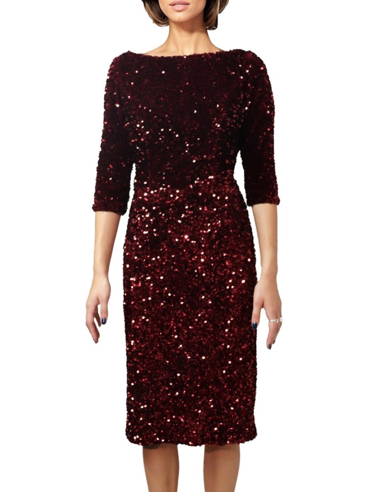 Rene Ruiz Collection sequin midi sheath dress in Burgundy