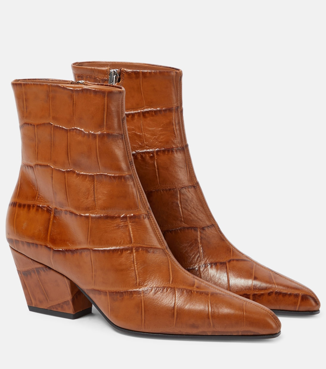 Jane boots in croc-embossed leather Paris Texas, brown