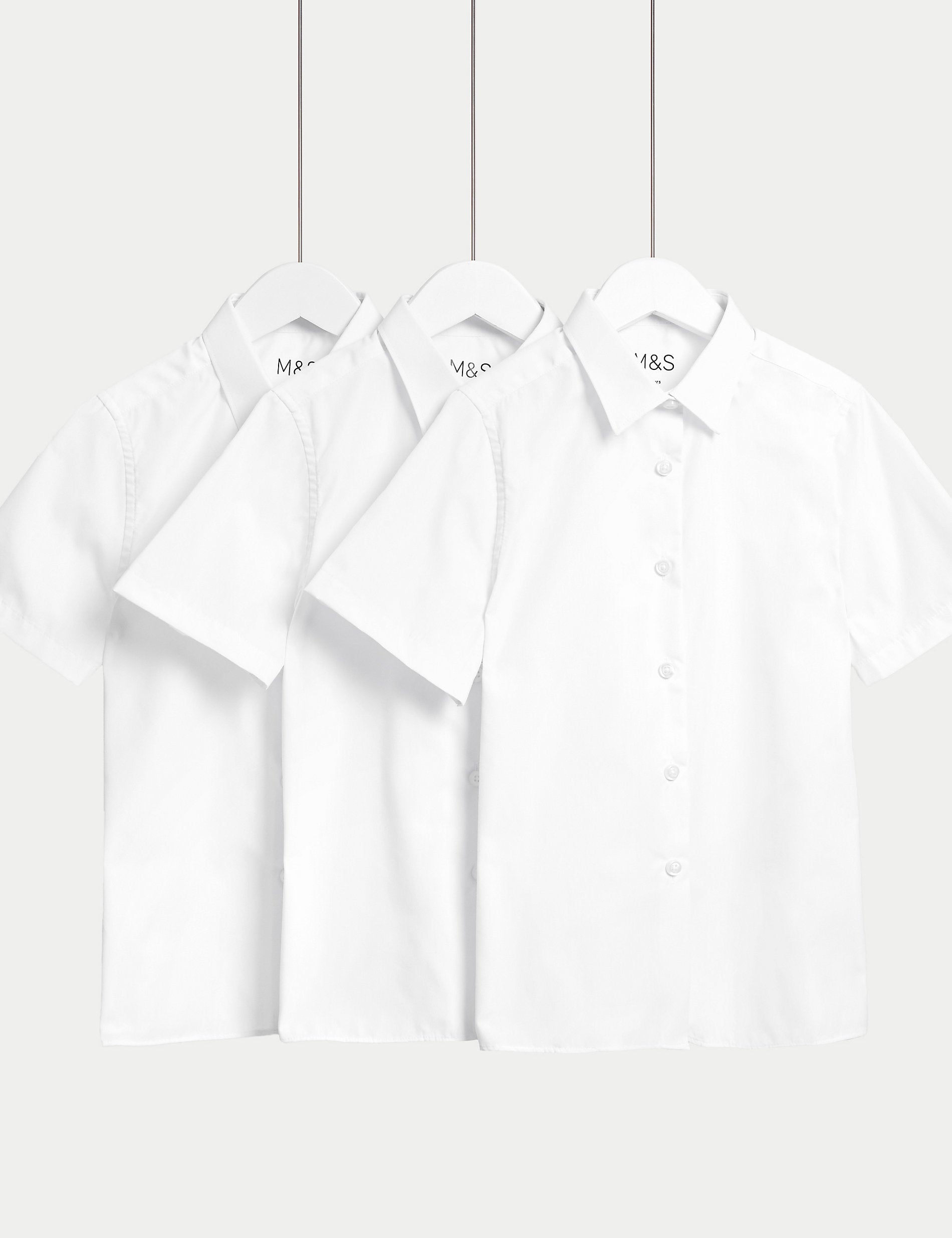 3 Sets of Slim Fit School Shirts for Girls (2-16 Years) easy to iron Marks & Spencer, white