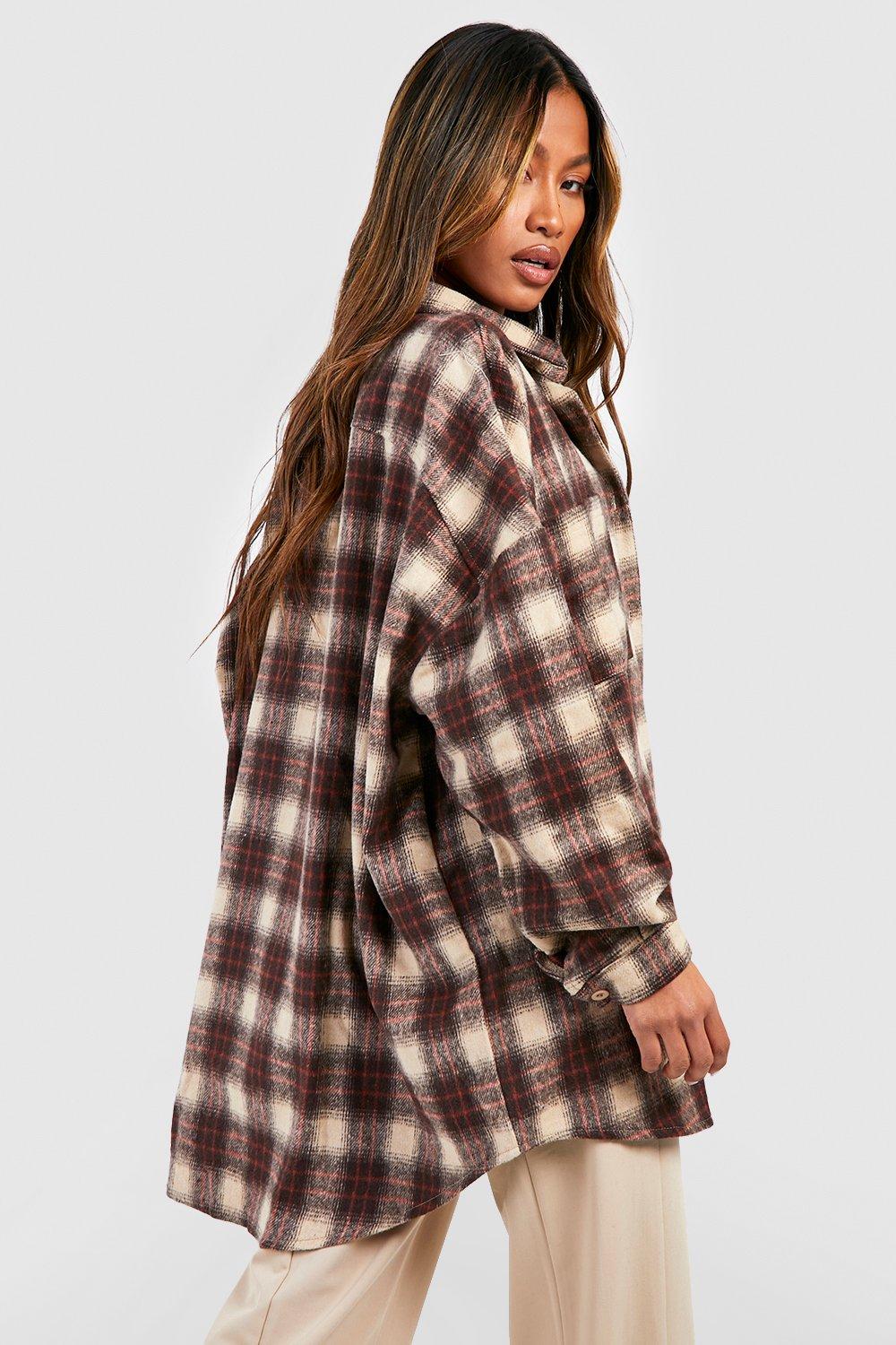 Boohoo Oversized Flannel Shirt, Gray