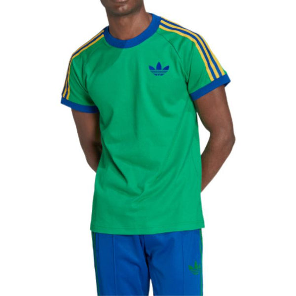 تي شيرت رجالي adidas originals Cali Tee Pattern Stripe Printed Blusher Round Neck Short Sleeve Green تي شيرت أخضر