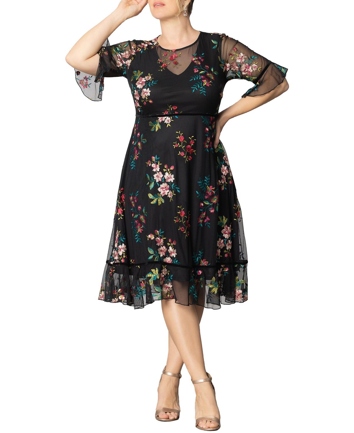 Wildflower Kiyonna Women's Plus Size Floral Embroidered Mesh Dress