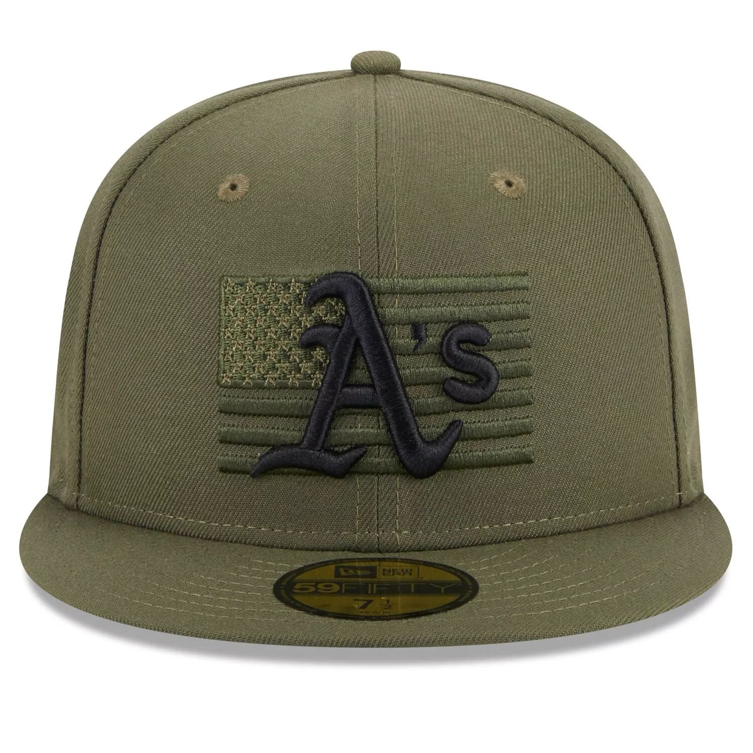 قبعة 2023 New Era Green Oakland Athletics للرجال مخصصة ليوم القوات المسلحة 59FIFTY