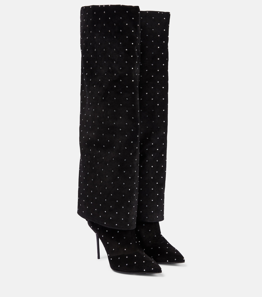 Ariel Balmain Suede Knee High Boots, Black