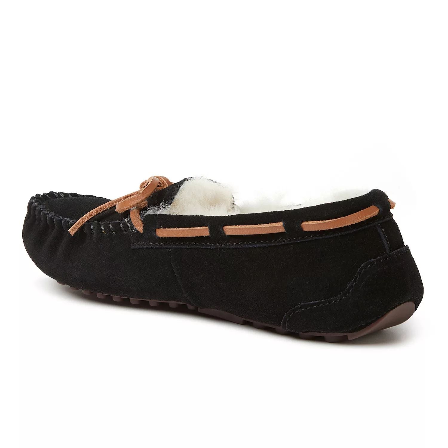 Women's Fireside by Dearfoams Victoria genuine sheepskin moccasins with Dearfoams lace, black