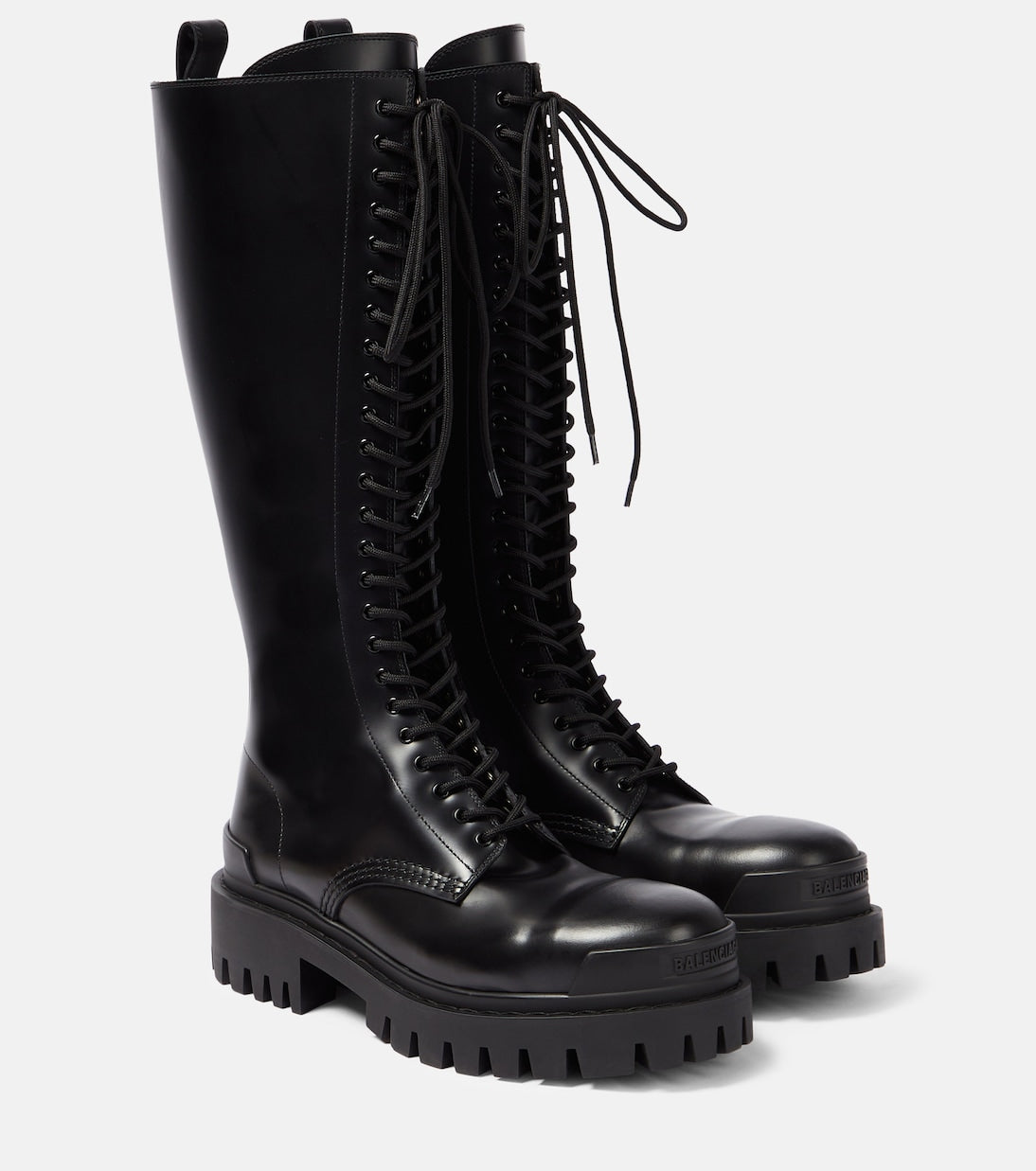 Balenciaga strike leather lace-up boots, black