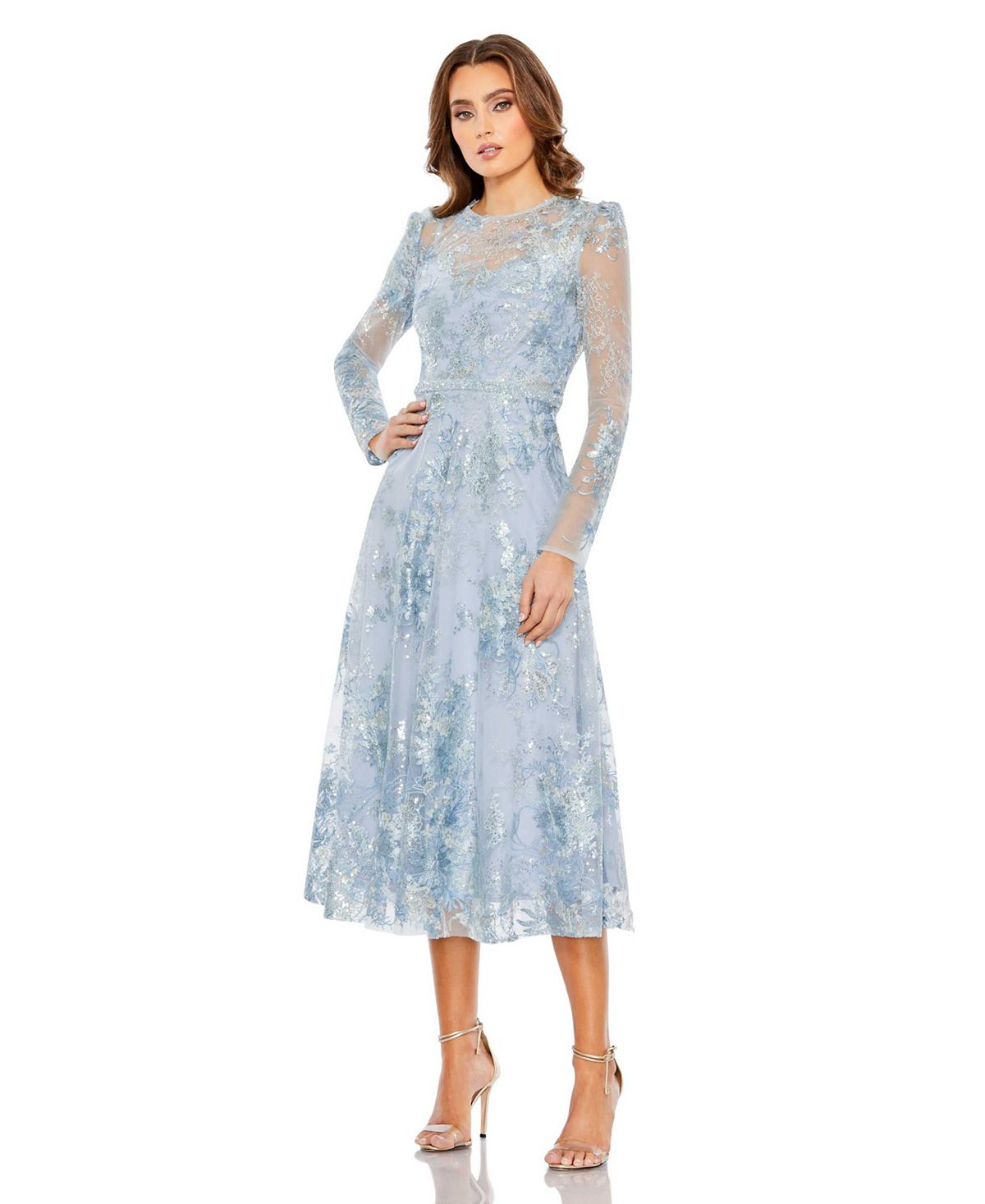 Women's midi dress with long sleeves and MAC DUGGAL decor