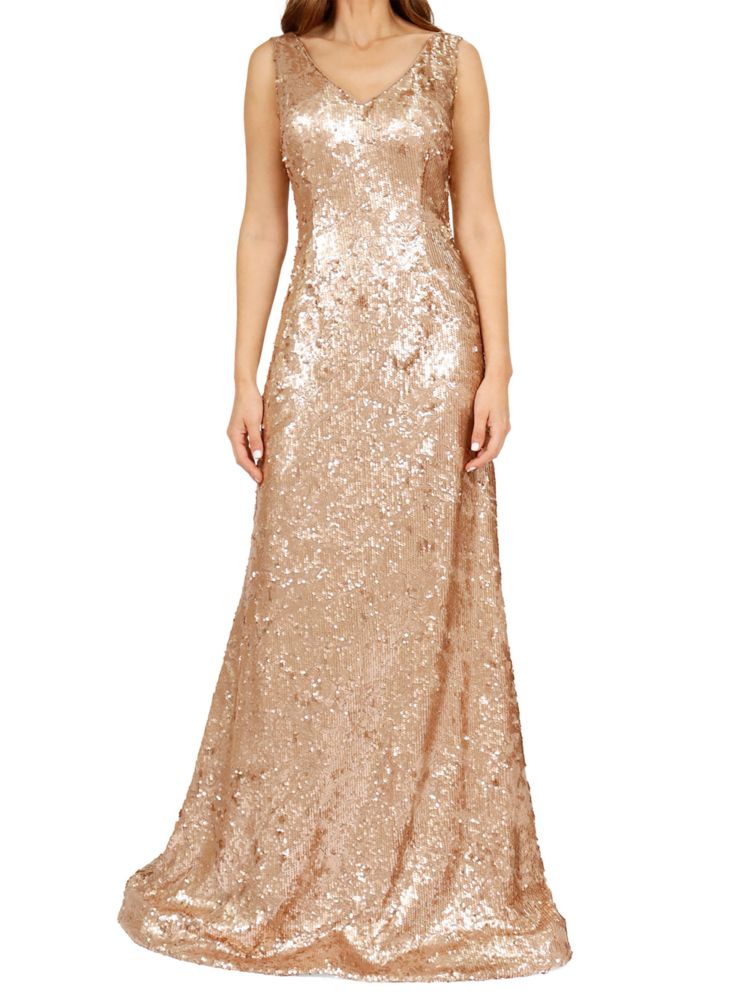 Rene Ruiz Collection sequin flared dress, gold