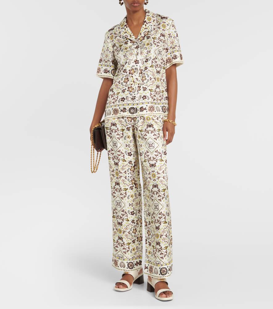 Wide-leg trousers in silk with TORY BURCH print, multi-colored