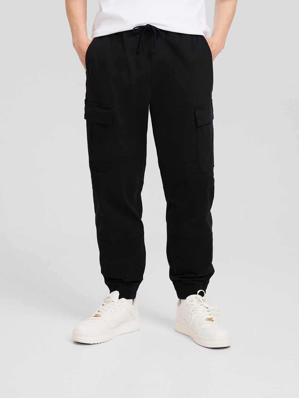 Bershka tapered cargo pants, black