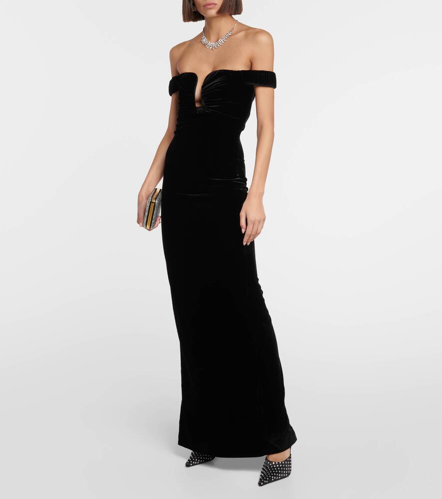 ROLAND MOURET off-shoulder velvet dress, black