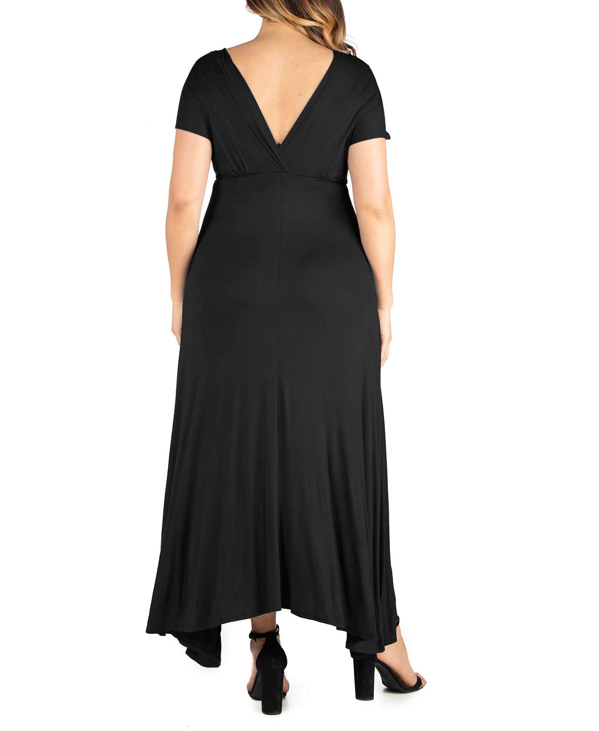 Plus Size V Neck High Waist Maxi Dress 24seven Comfort Apparel ,  black