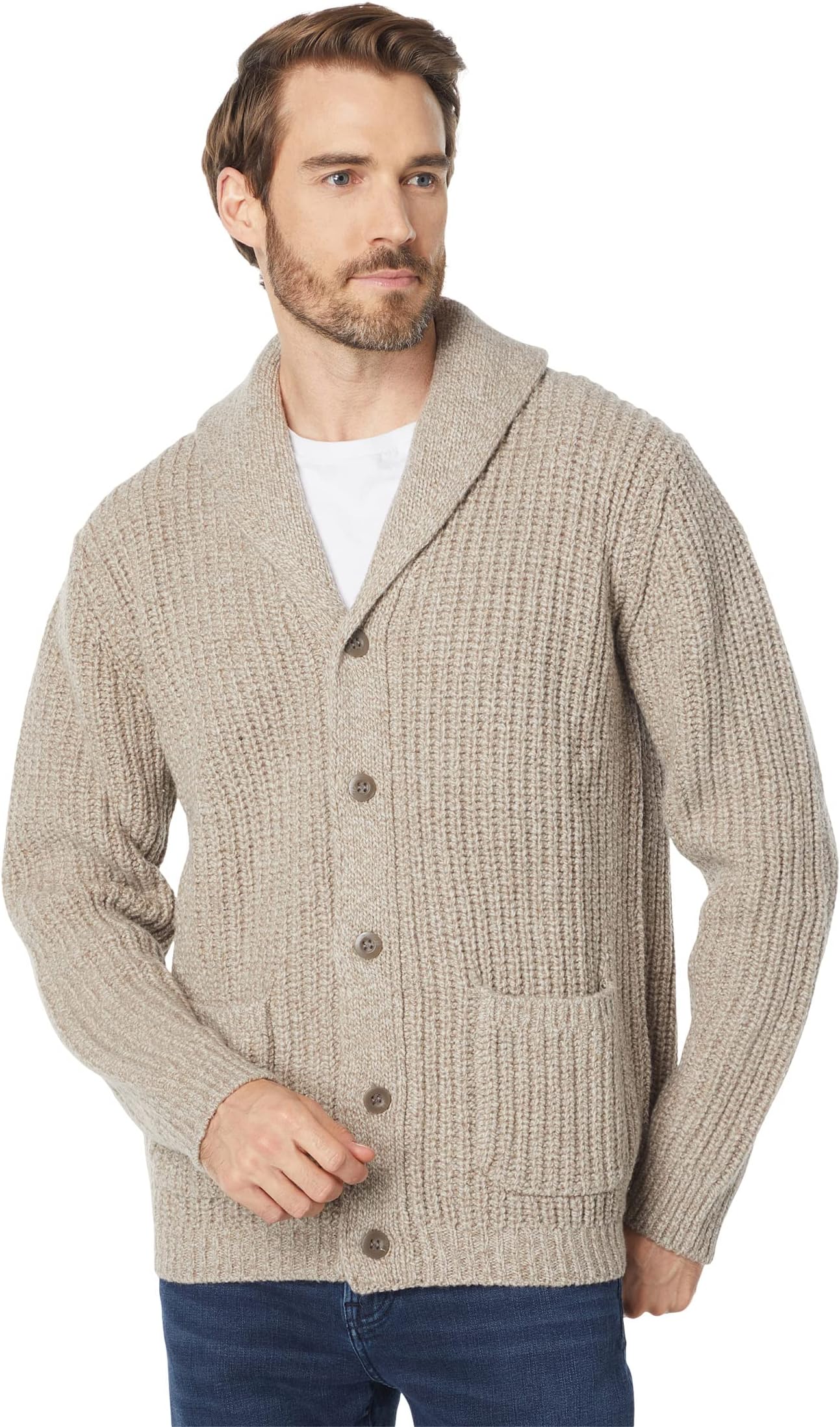 Classic ragwool cardigan sweater, standard size Lean, color Natural