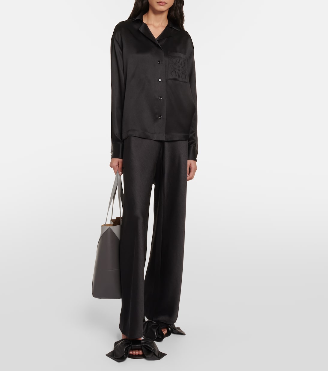 Loewe anagram silk satin shirt, black