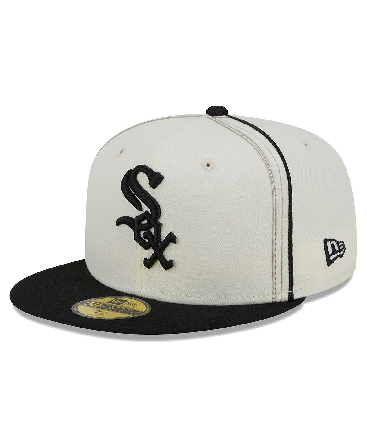 قبعة Sutash 59FIFTY للرجال باللون الكريمي الأسود من Chicago White Sox Chrome من New Era