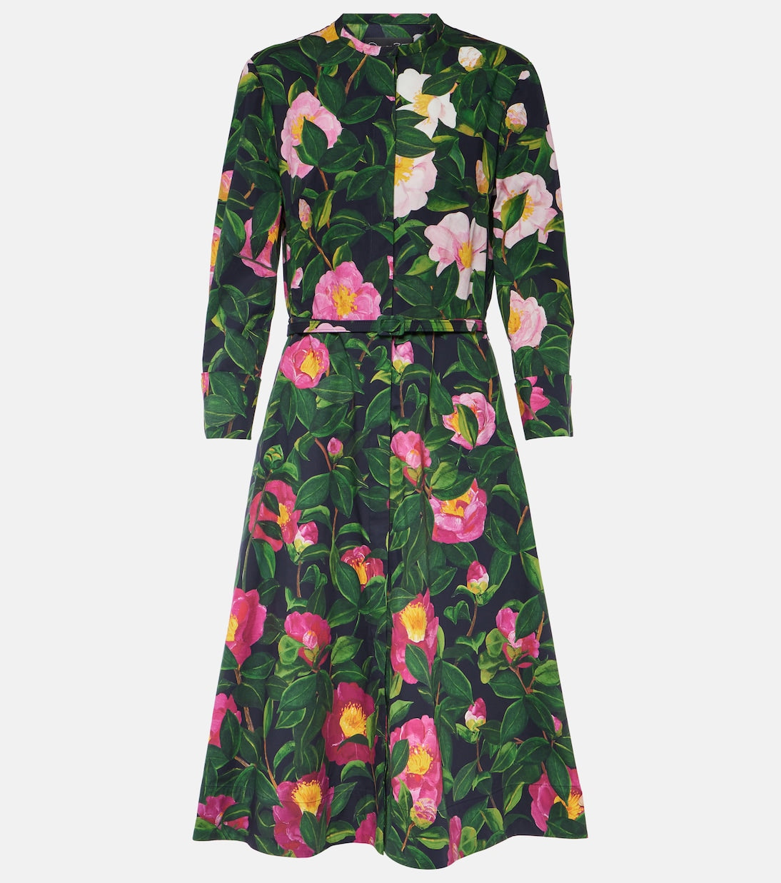 Oscar De La Renta Floral Cotton Blend Shirt Dress, Multicolor