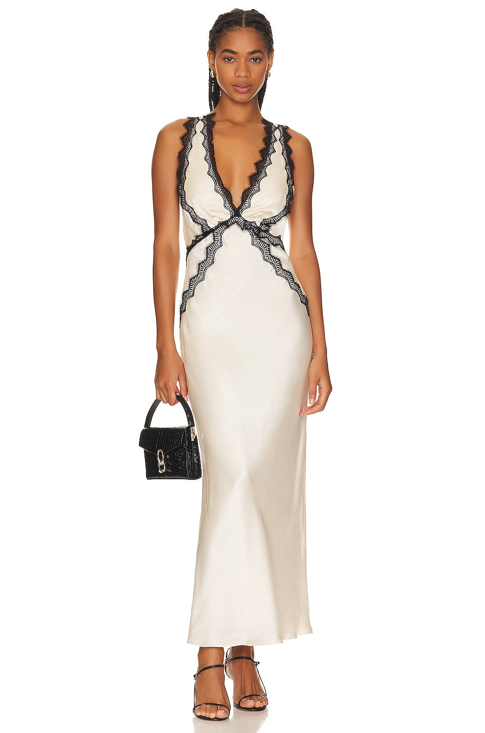 Shona Joy Camille Lace Cross Back Midi Dress, Cream & Black