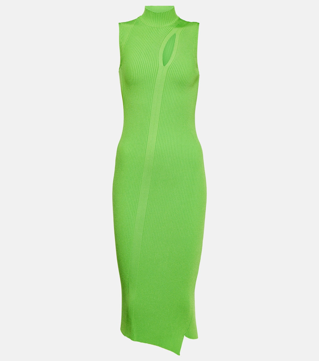 VERSACE High Neck Knitted Midi Dress, Green