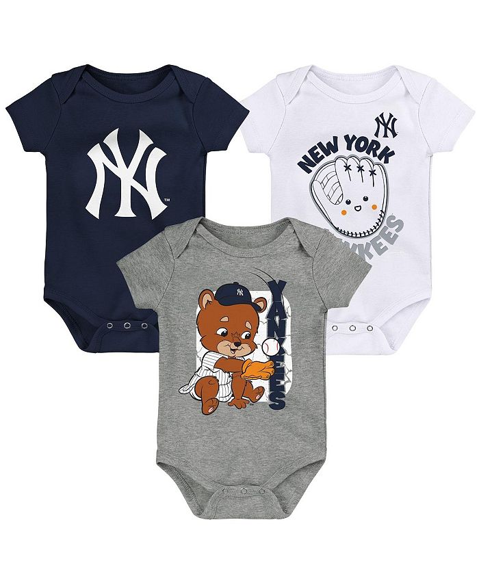 New York Yankees 3-Pack Baby Bodysuit Navy Blue white and gray Outerstuff, blue