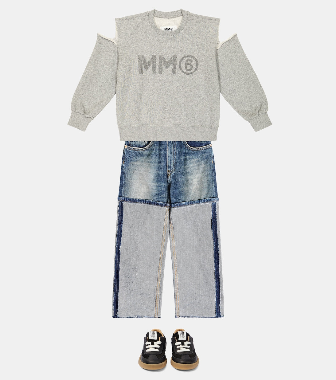 حذاء رياضي من الجلد والشمواه Mm6 Maison Margiela Kids، باللون الأسود